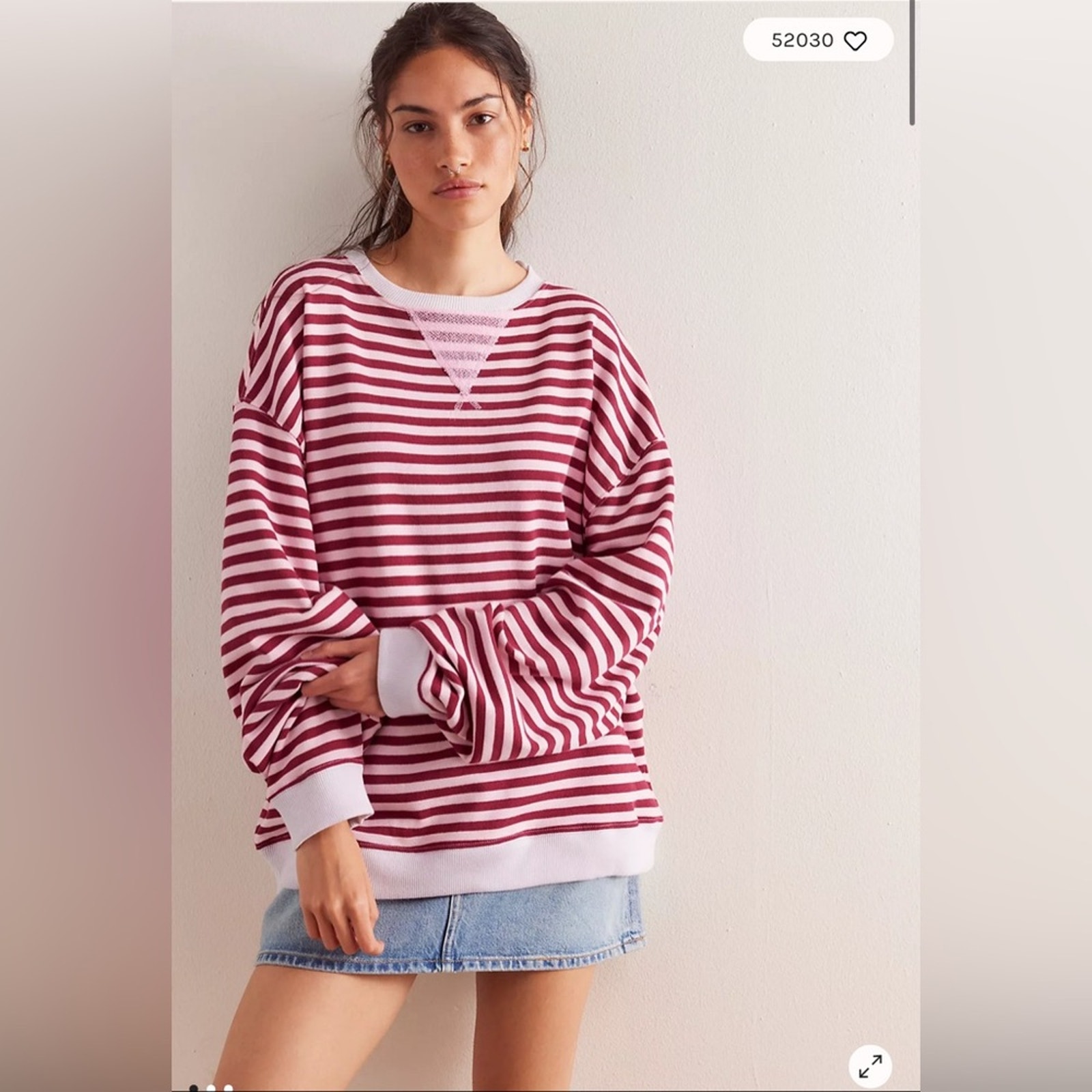 Free People Classic Striped Oversized Crewneck in Raspberry Combo LARGE
