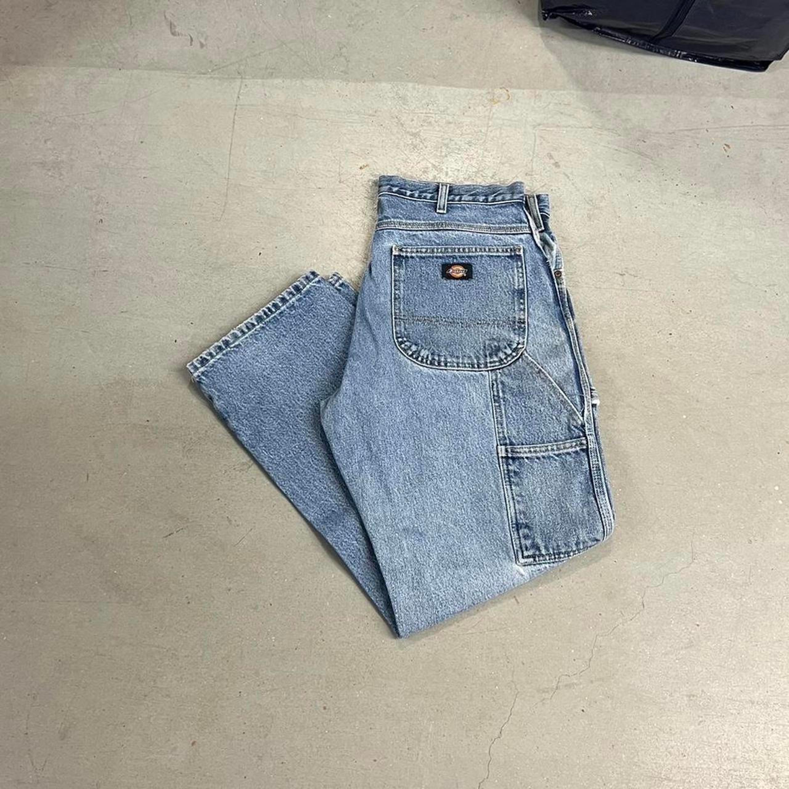 vintage dickies relaxed baggy fit faded blue carpenter jeans