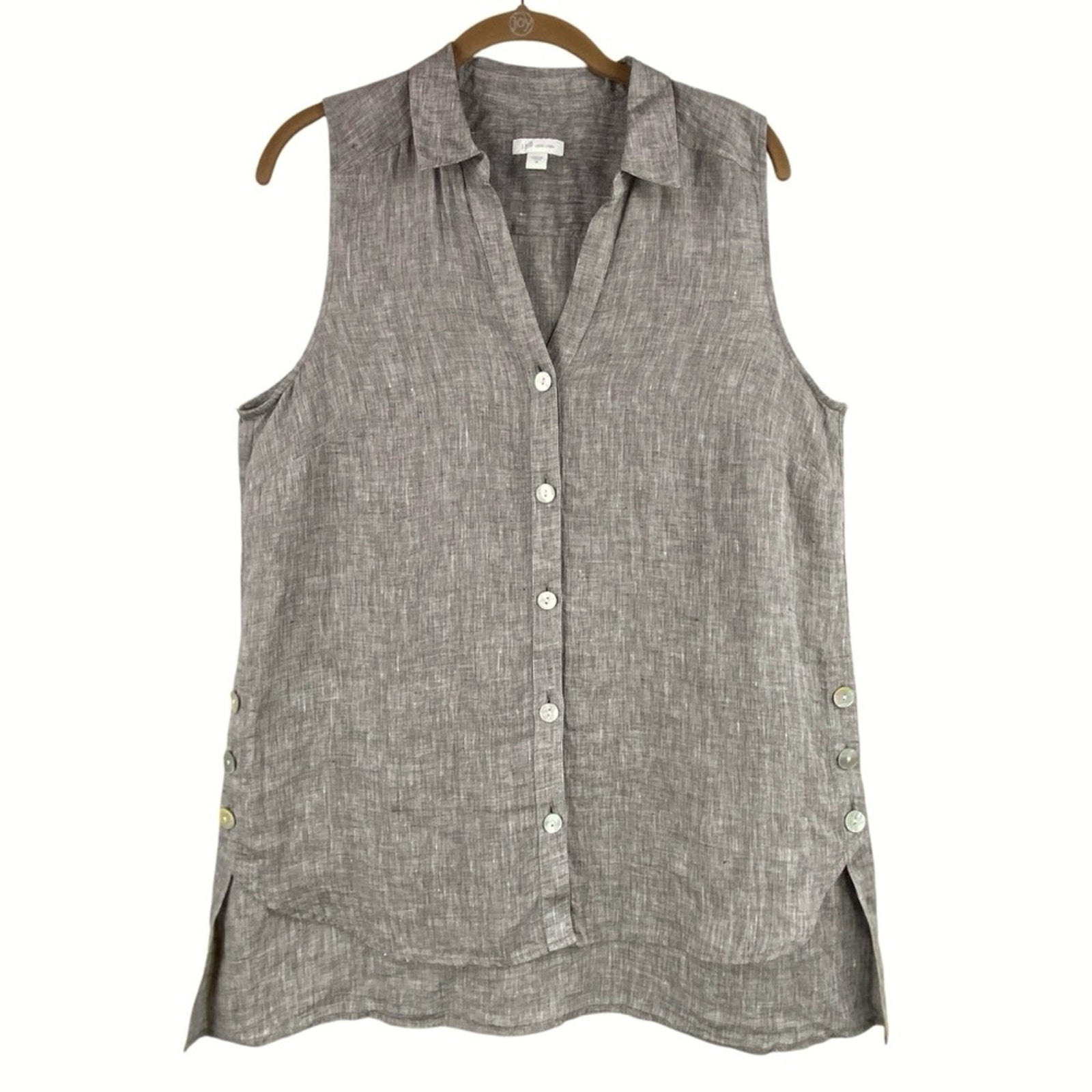 J. Jill 100% Linen Sleeveless Tunic Tank Size M Tan Button Front