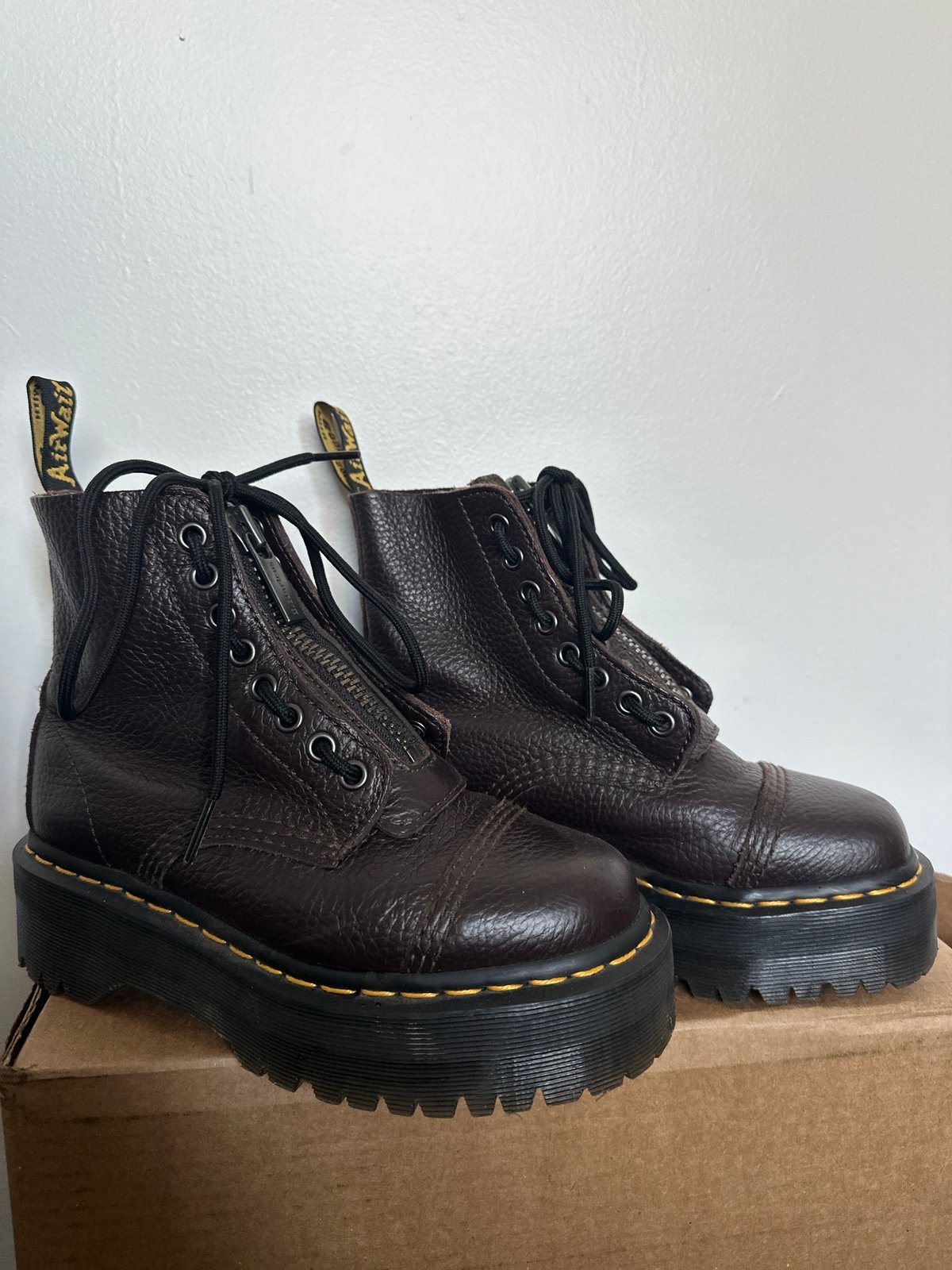 Dr. Martens SINCLAIR Burgundy Milled Nappa Leather Platform Zip Front Boots