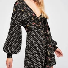 FREE PEOPLE Black Wonderland Printed Mini Dress