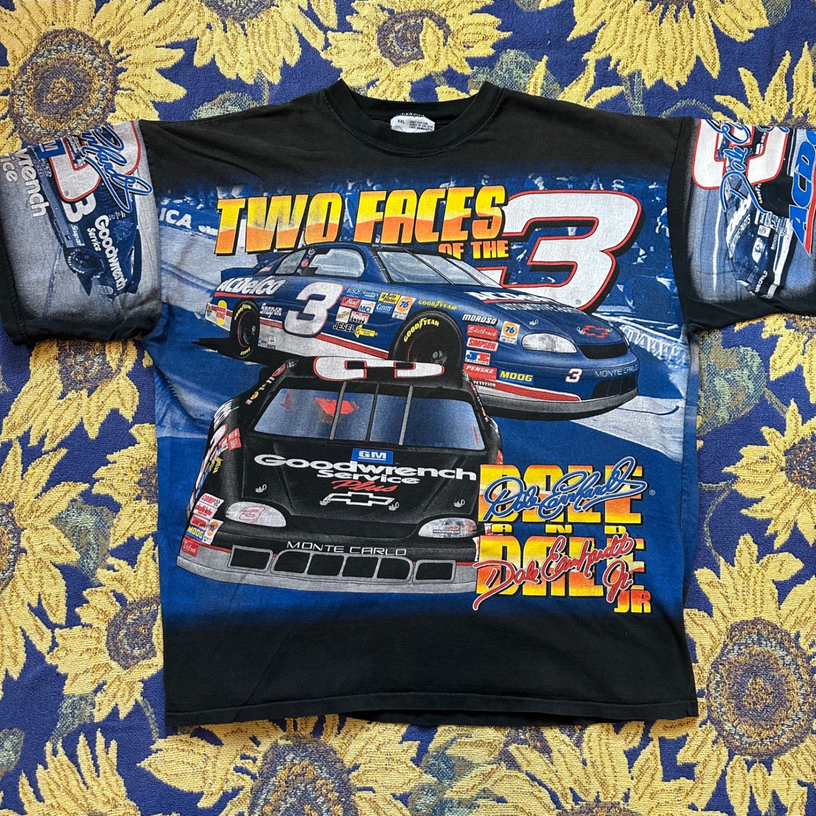Vintage 90s Dale Earnhardt Jr Sr All Over Print NASCAR Shirt XXL USA Rare