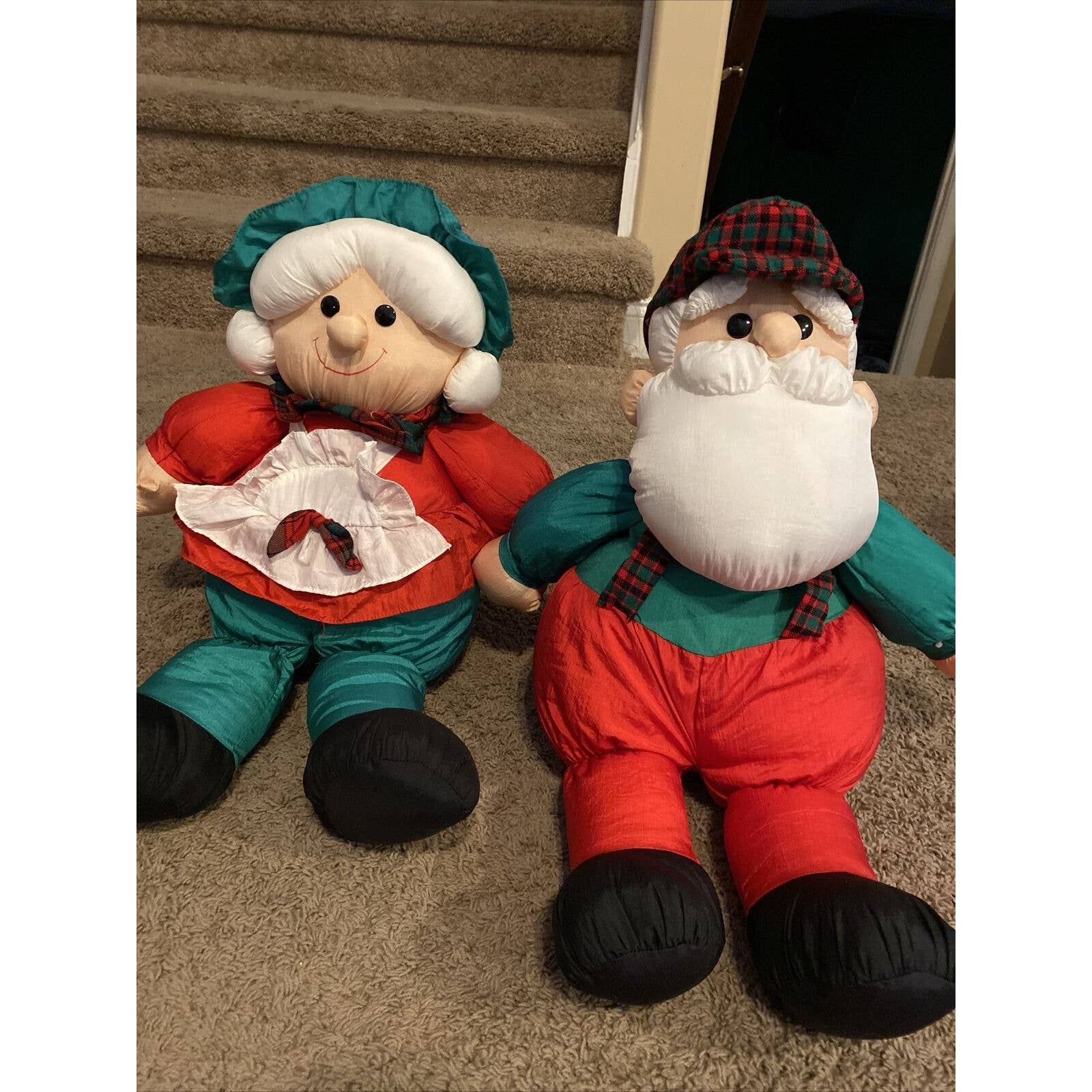 24” Vintage TB Trading Toy Plush Nylon Santa & Mrs Claus Large Rare VHTF