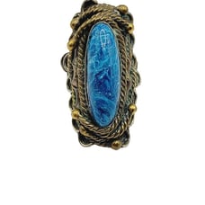 Vintage Etruscan Stone Brass & Alpaca Adjustable Ring (A412)