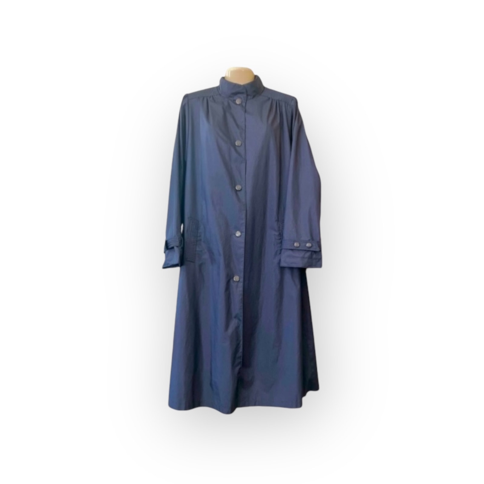 Worthington Essentials Women's Navy Long Slv Trench Coat Rain Pockets VTG SZ 18T