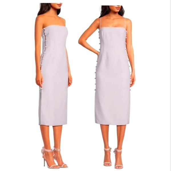Gianni Bini x Caelynn Bell Tori Crepe Side Button Cut Out Strapless Midi NEW