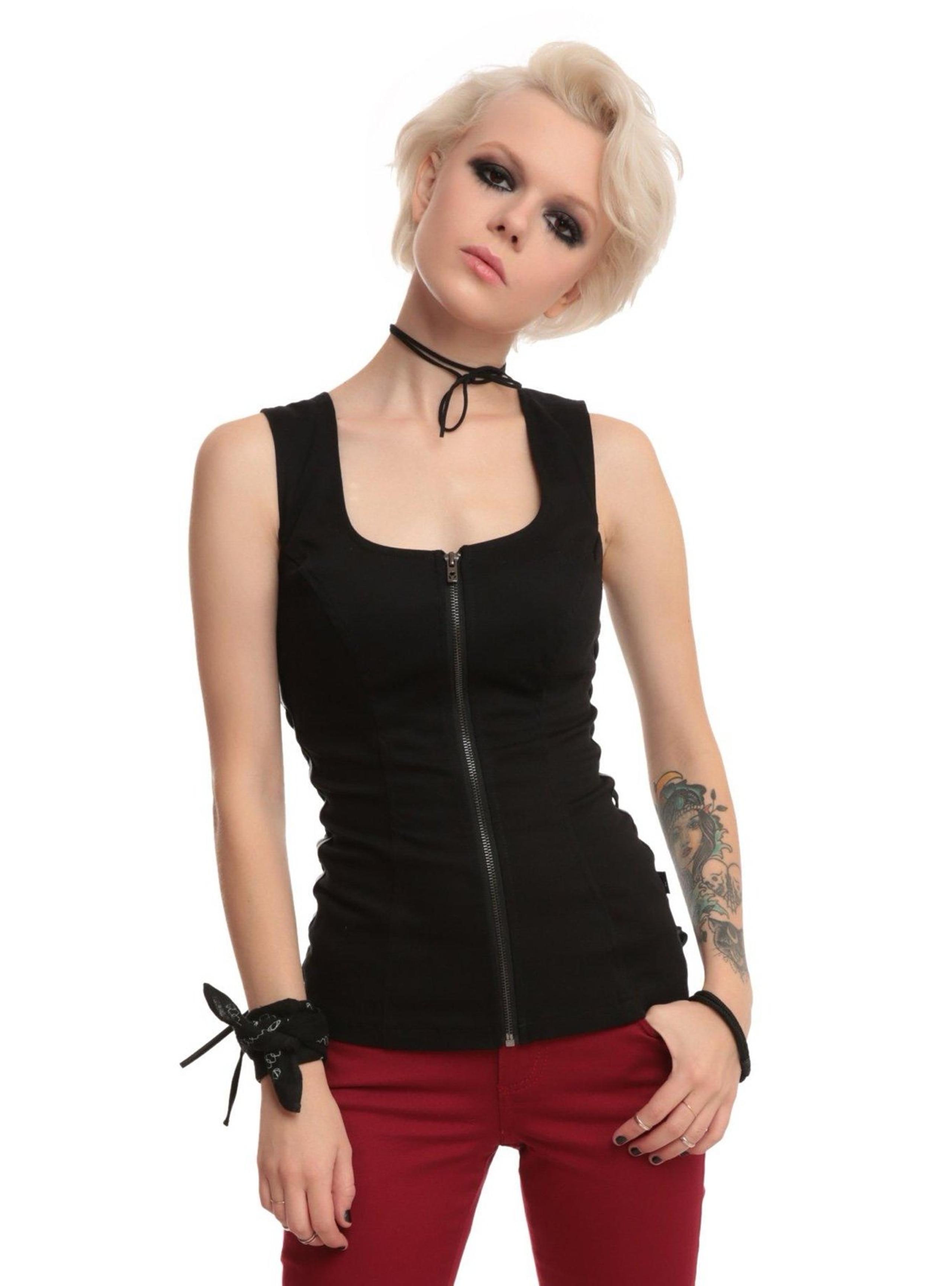 Joan Jett Hot Topic Collection Twill Vest Denim Tank Top Lace-up Sides Medium