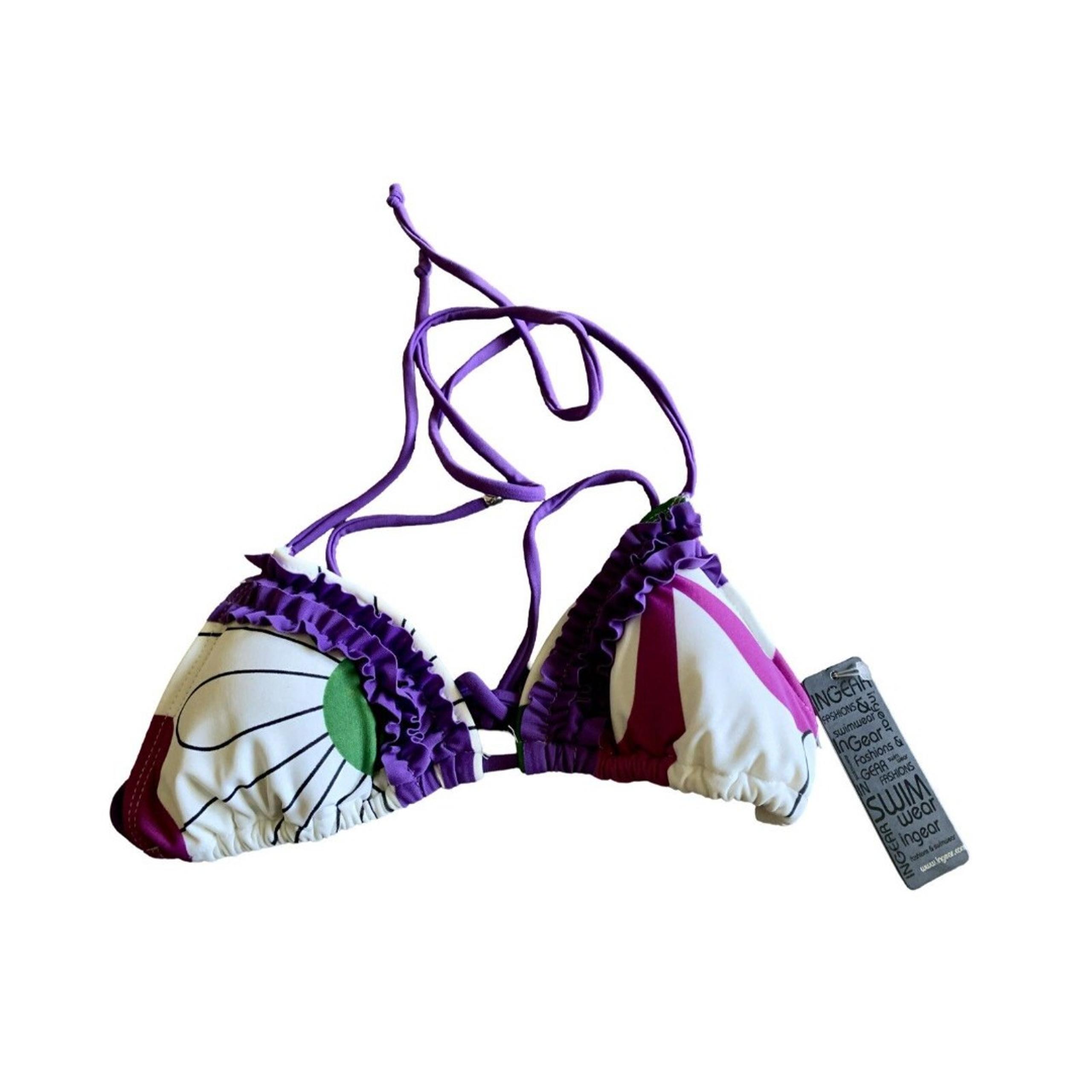 Ingear White Purple Padded Ruffle Triangle String Bikini Swimsuit Top Size Small