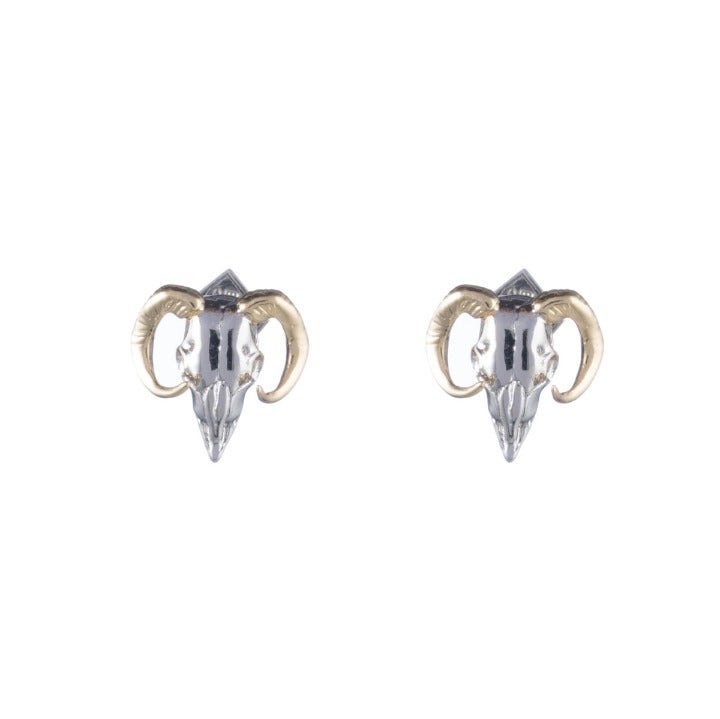 Horned Ram's Head Stud Earrings