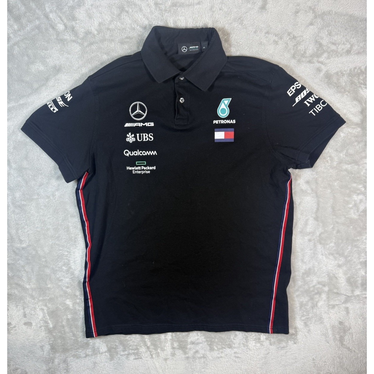 Mercedes F1 Team Issue Tommy Hilfiger Mens Size XL Black Polo Shirt
