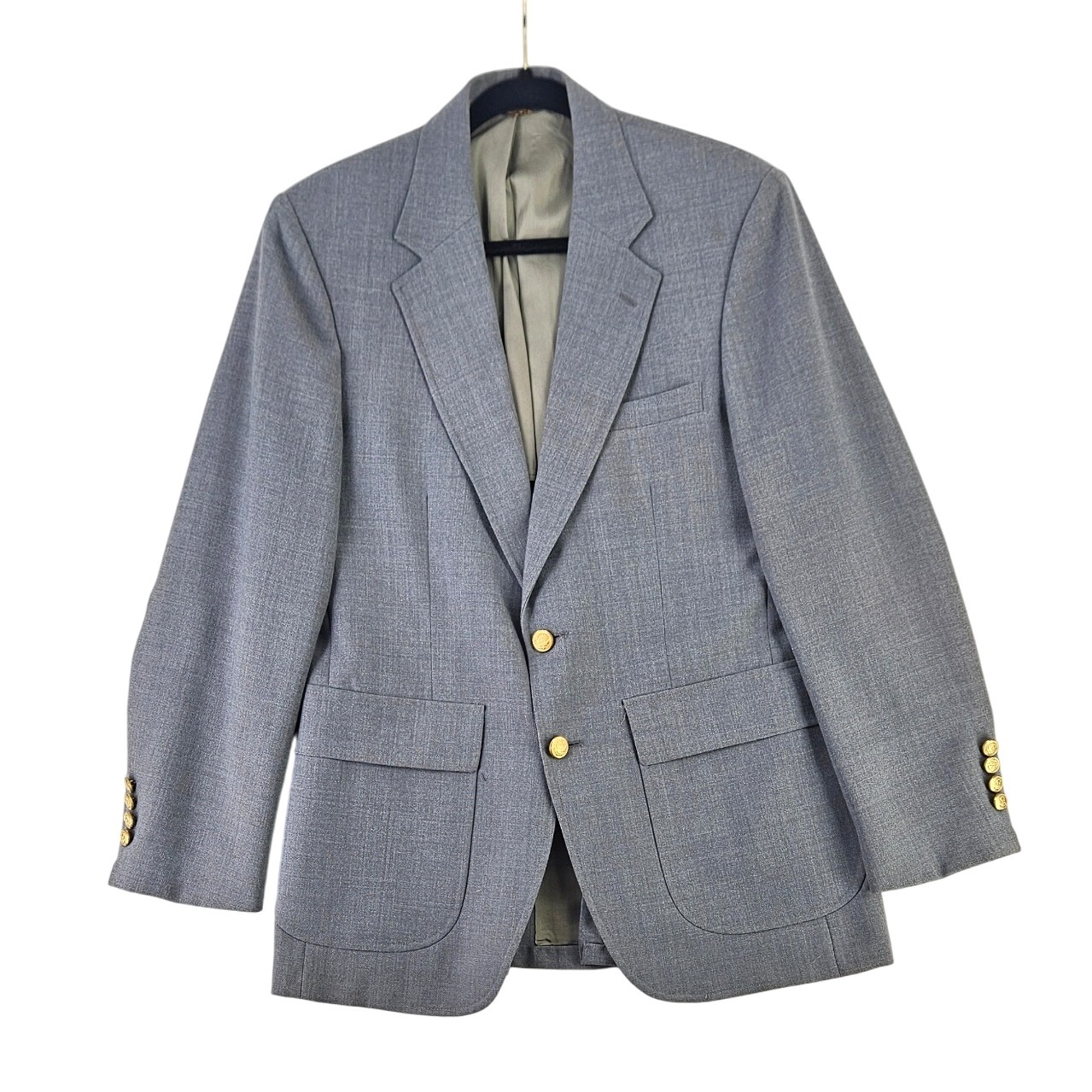 Vintage Andhurst Grey Gold toned Brass button Blazer Suit Jacket made in USA ~41