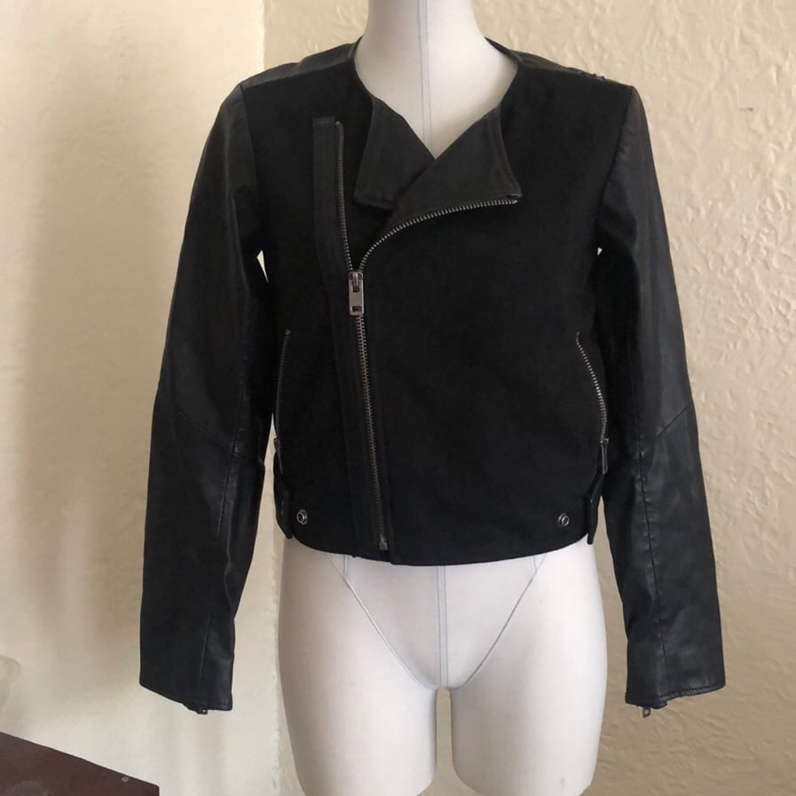 Lucky Brand Black Vegan Leather Faux Suede Motorcycle Jacket FLAWS Small