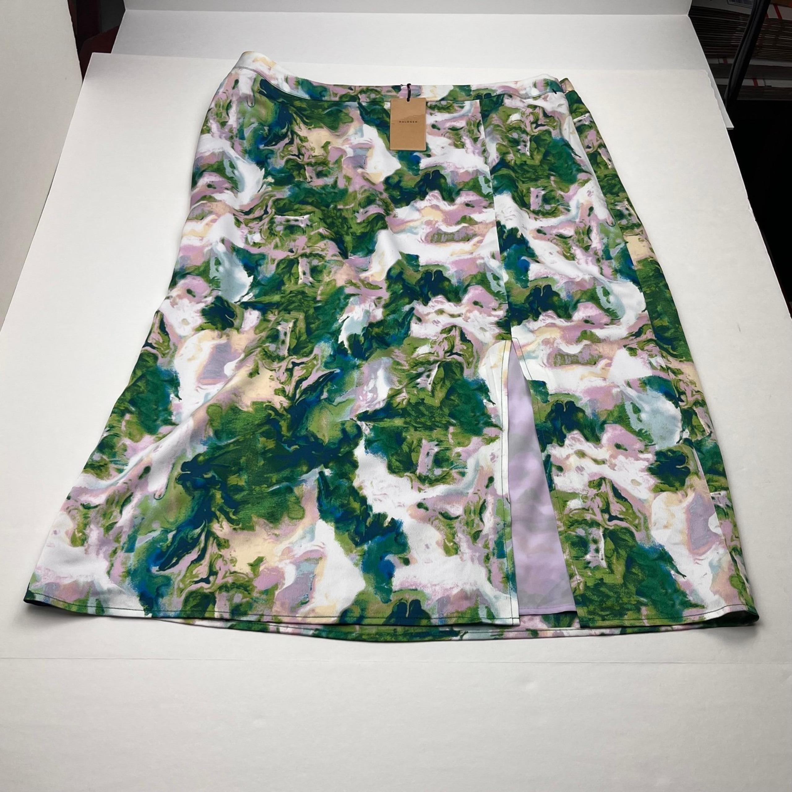 Halogen Women SZ 1X Green Lavender Watercolor Midi Maxi Skirt Elastic Waist NEW
