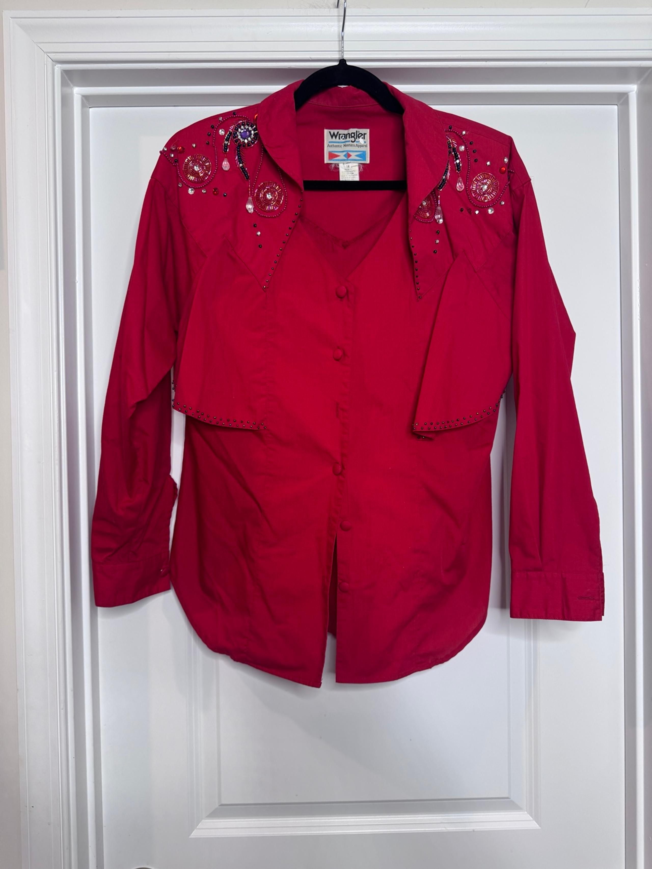Vintage Wrangler beaded embellished button up sweetheart neck western shirt