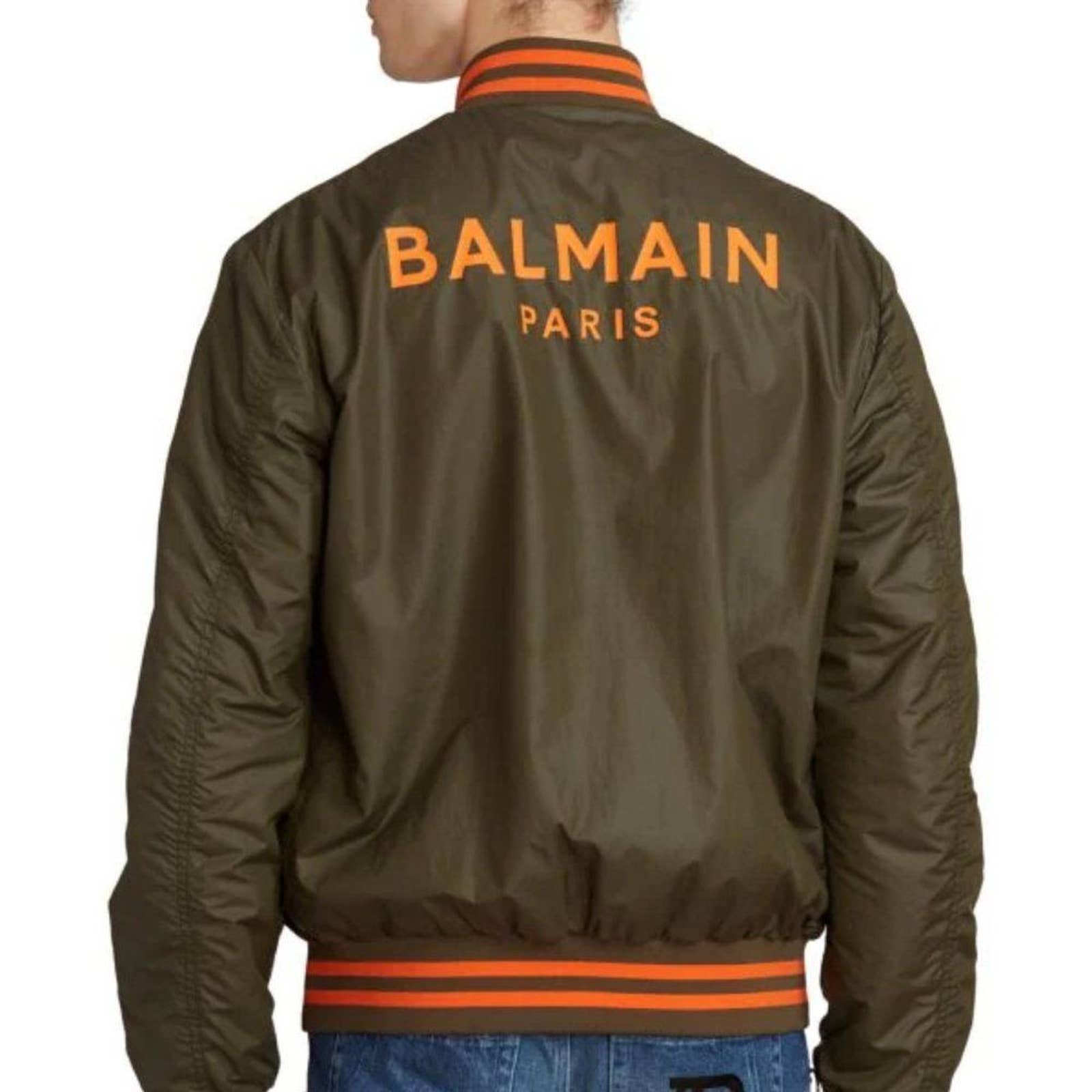 BALMAIN Men's Striped-Hem Nylon Bomber Jacket sz 42 US (52 EU)