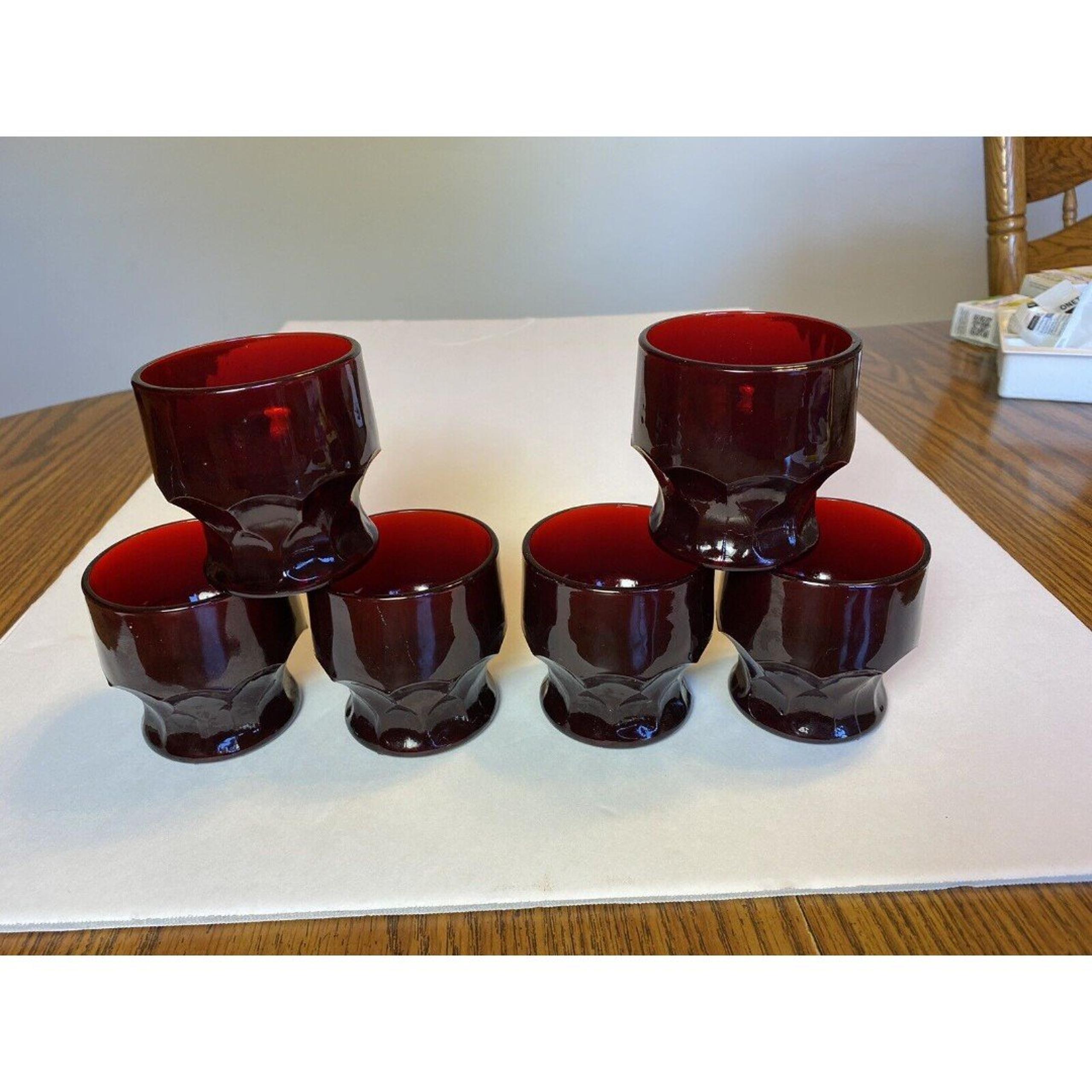 (6)  Georgian Honeycomb Anchor Hocking 5oz Ruby Red Juice Glass Tumbler