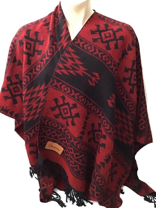 Kiboots Poncho Burgundy Red Black