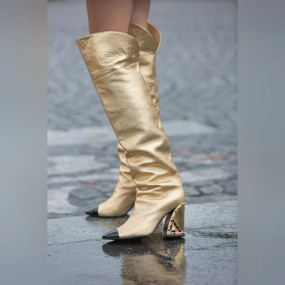 Metallic Gold Over The Knee Boots