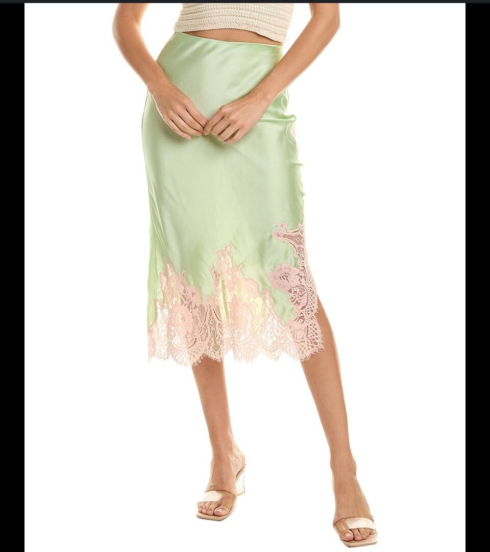 Alice + Olivia Tonia Midi Skirt  This elegant green skirt features a delicate la
