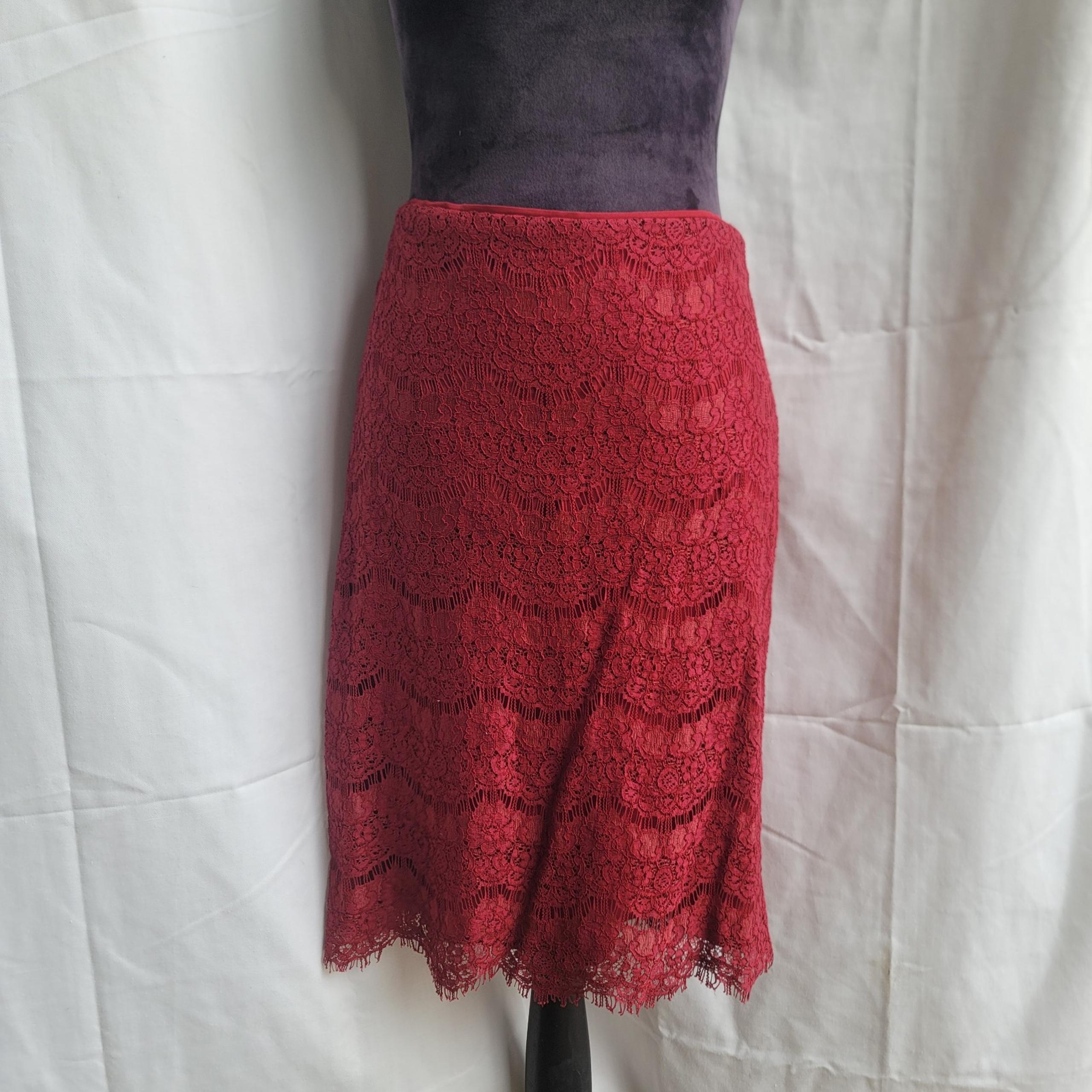 Forever 21 Skirt Womens Size S Burgundy Red Lace Gold Zipper Lined Contemporary