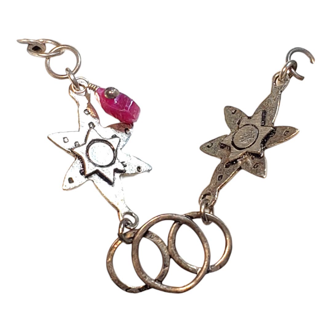Vintage Sterling Silver Stars and Gemstone Bracelet