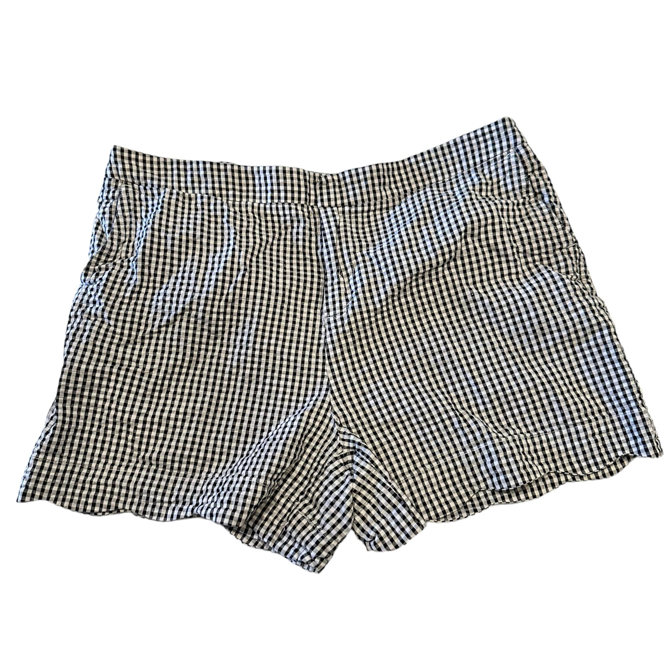Cynthia Rowley Women’s Scalloped Seersucker Shorts 12 Black White gingham Check