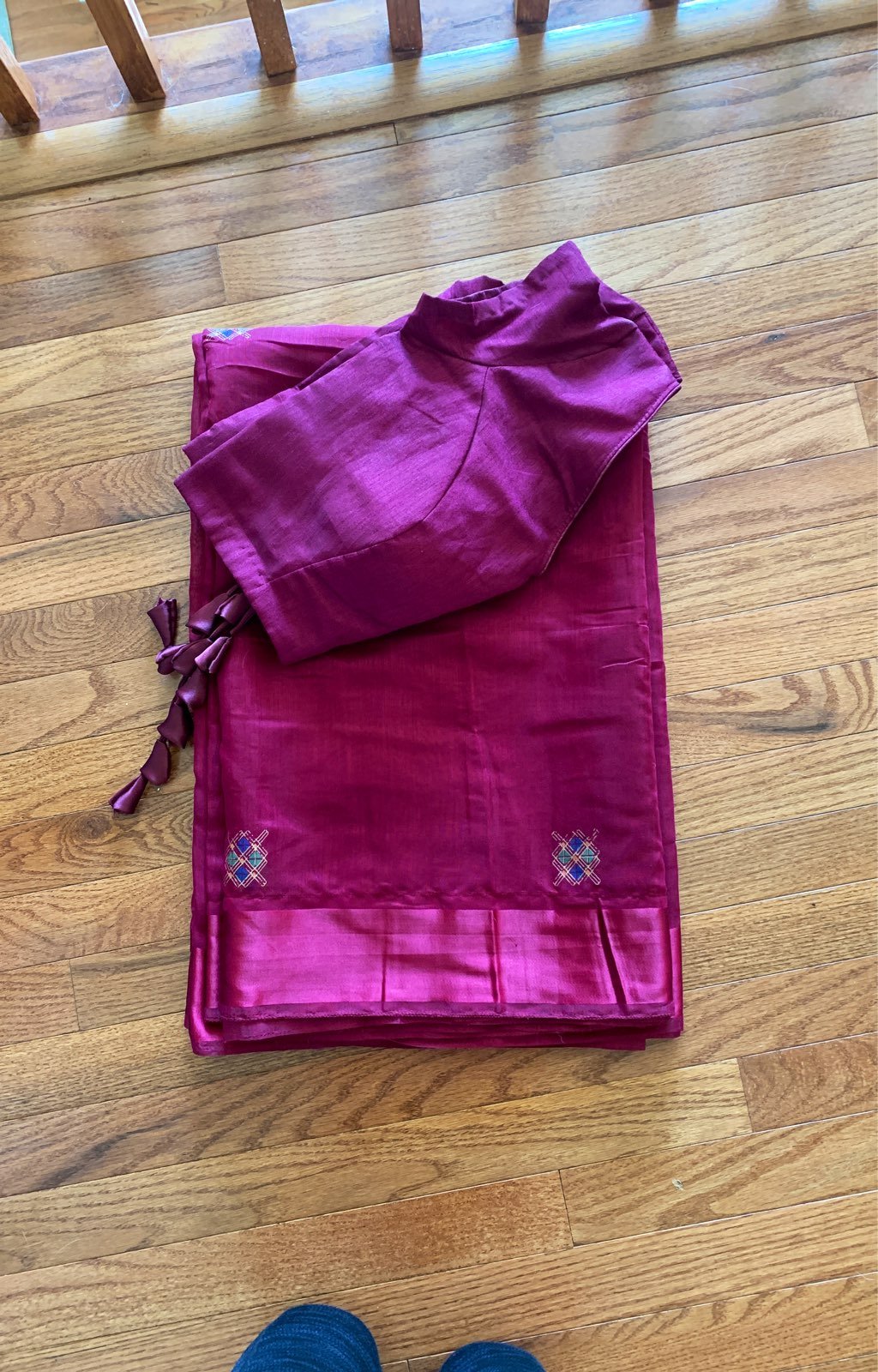Cotton mix maroon saree