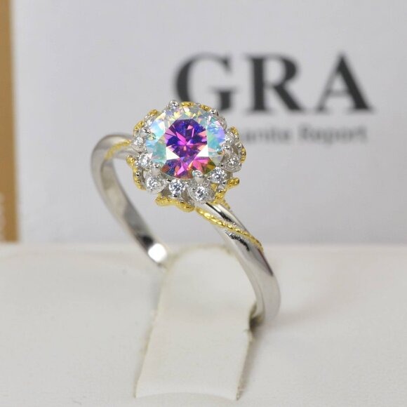 Certified Moissanite Diamond 1CT Moonstone Solitaire Engagement Ring