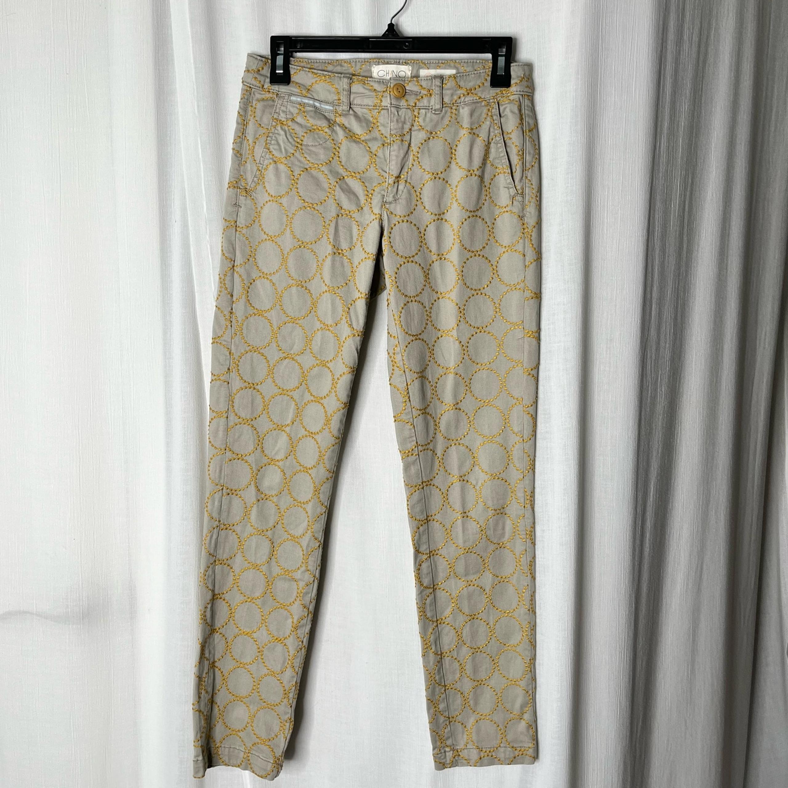 Chino by Anthropologie Relaxed Fit Circle Embroidered Khaki Pants Size 26