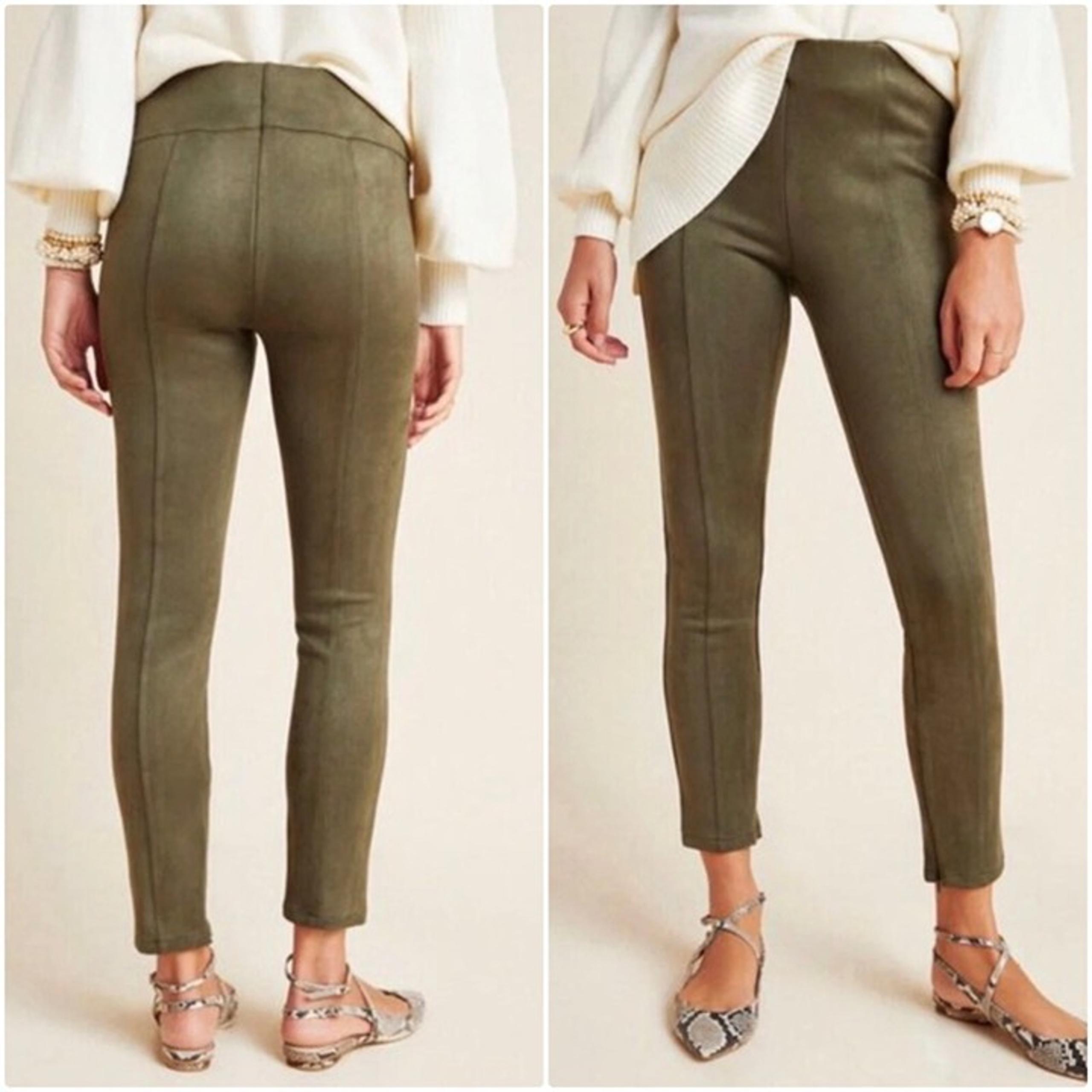 Anthropologie Faux Suede Legging Womens 28 Olive Green Pull On Ankle Zips EUC