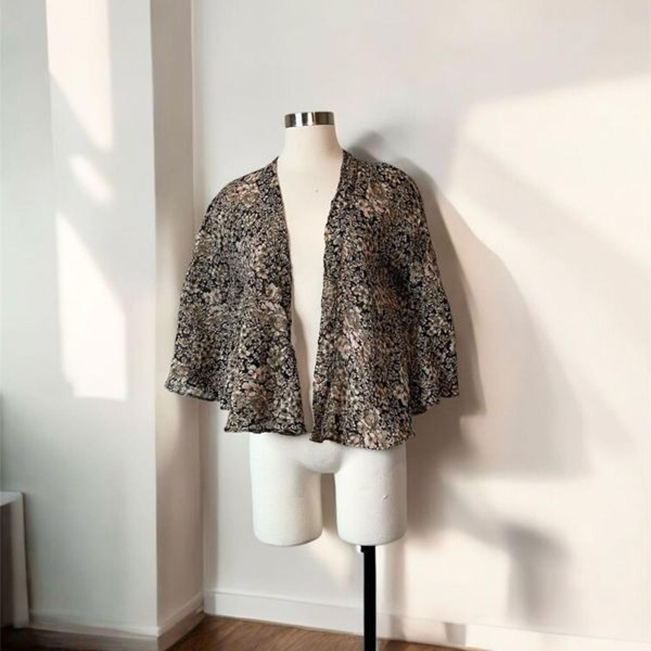 Staring At Stars Black Floral Duster Kimono Cardigan XS Crinkle