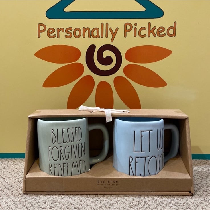 Rae Dunn BLESSED FORGIVEN REDEEMED & LET US REJOICE Mug Set