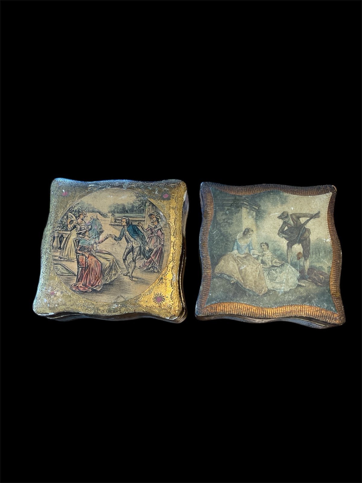 TWO AMAZING VINTAGE ITALIAN FLORENTINE Gold Leaf GILT WOOD BOXES