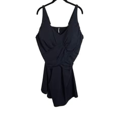 Lands End Swim Dress One-Piece Swimsuit Sz Plus 24W Modest Black Underwire