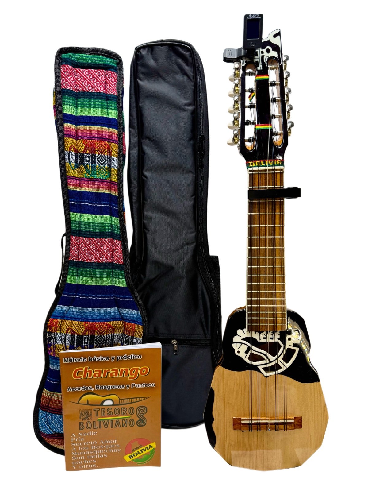 Bolivian Charango ideal for advanced musicians 2 Cases, Joyo Tuner, Guitar Capo.
