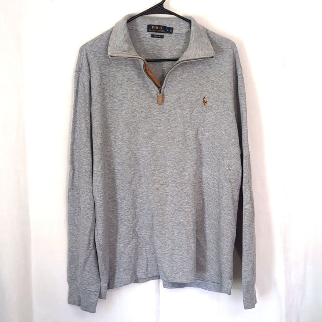 Polo Ralph Lauren Estate Rib Grey Quarter Zip Cotton Sweater Size Large