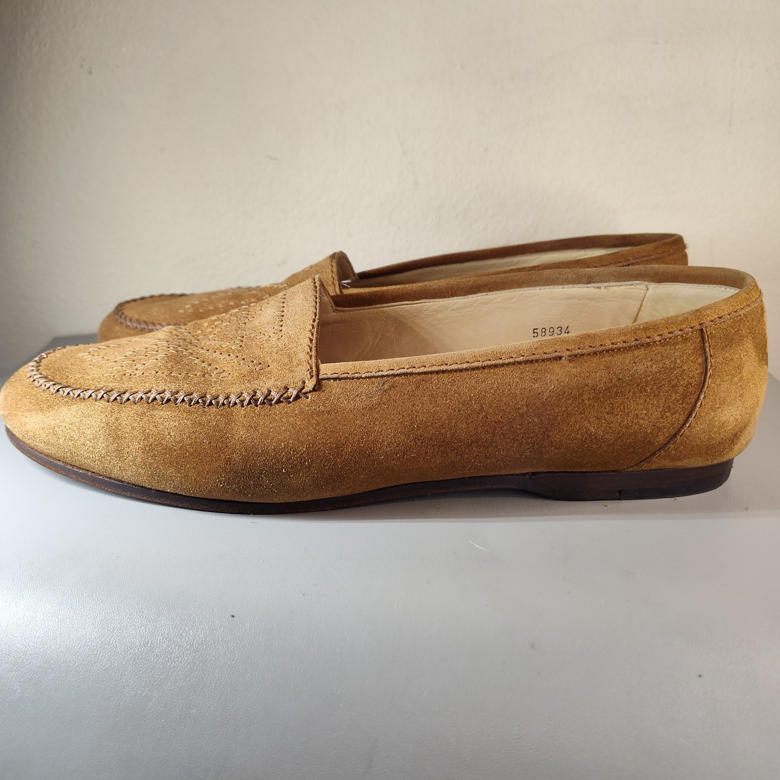Women's Susan Bennis Warren Edwards Handmade Brown Suede Loafers Sz 12