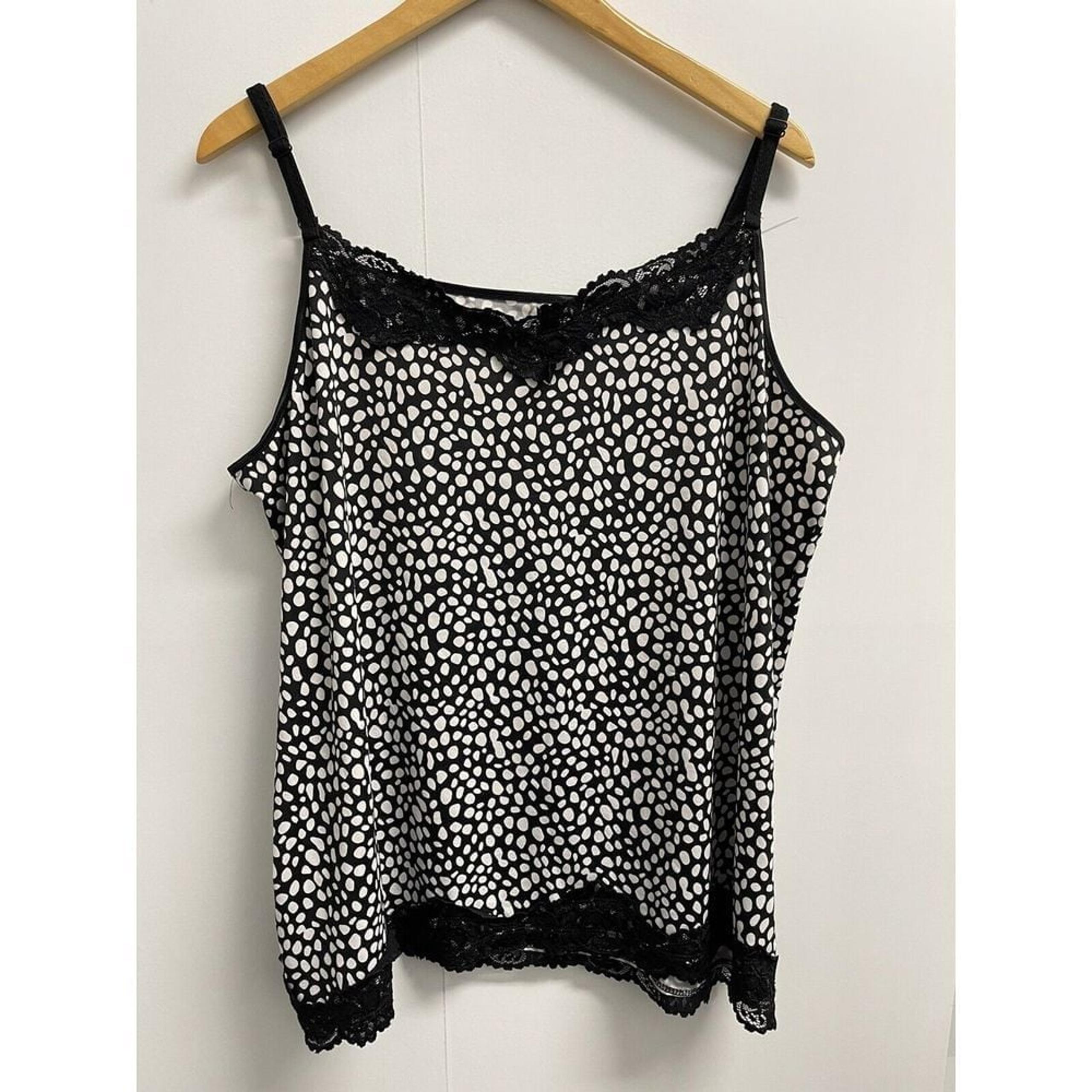 Avenue Women's 22/24  Lace Trim Cami Adjustable Straps Black White Top