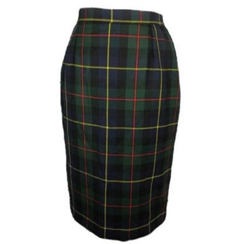 O'Neills of Dublin vintage 100% wool green red navy plaid skirt size 6 p