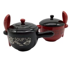 Covered Soup Bowls with Spoons
