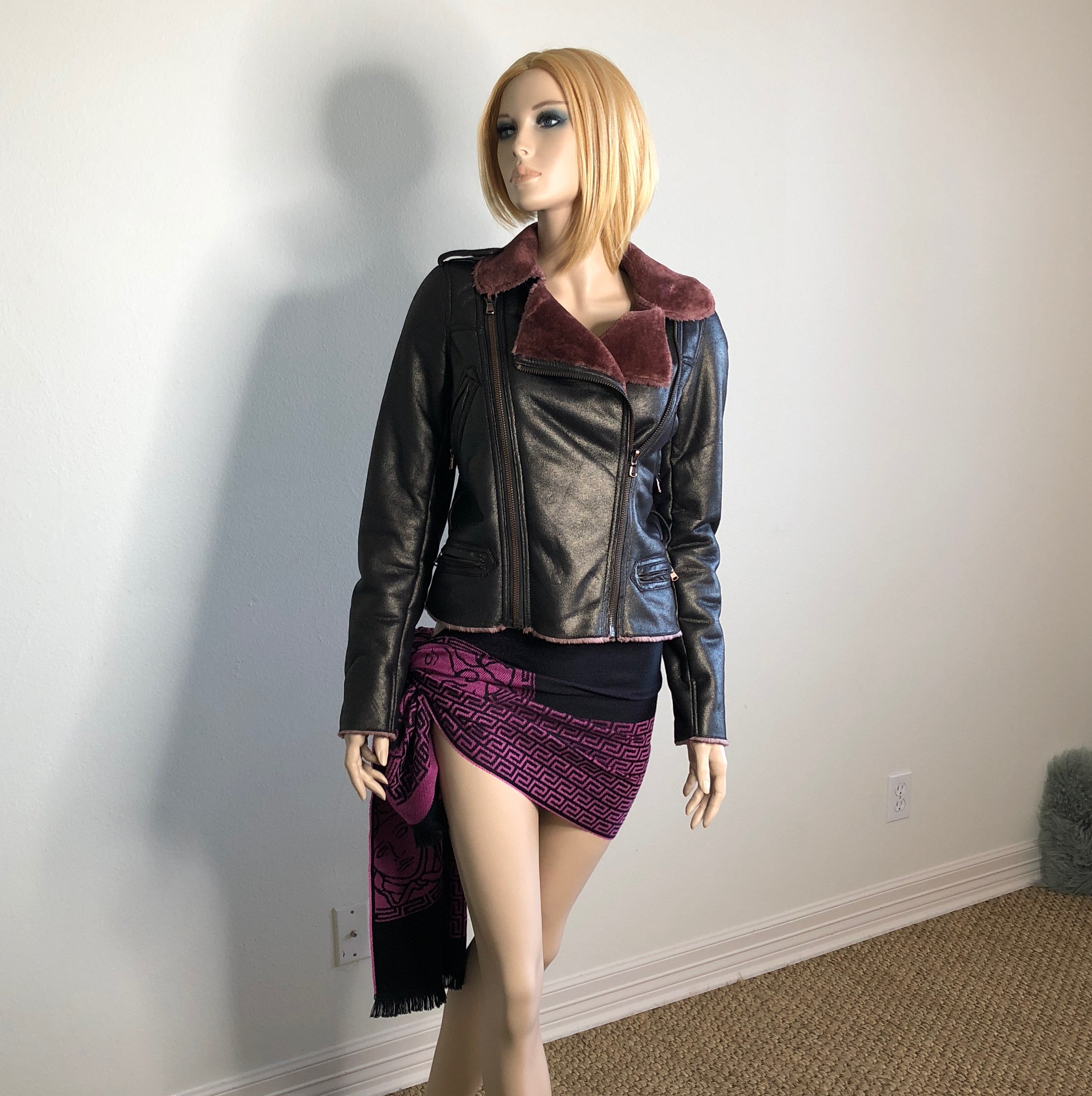 G.E.T. Faux Fur & Vegan Leather Coat XS