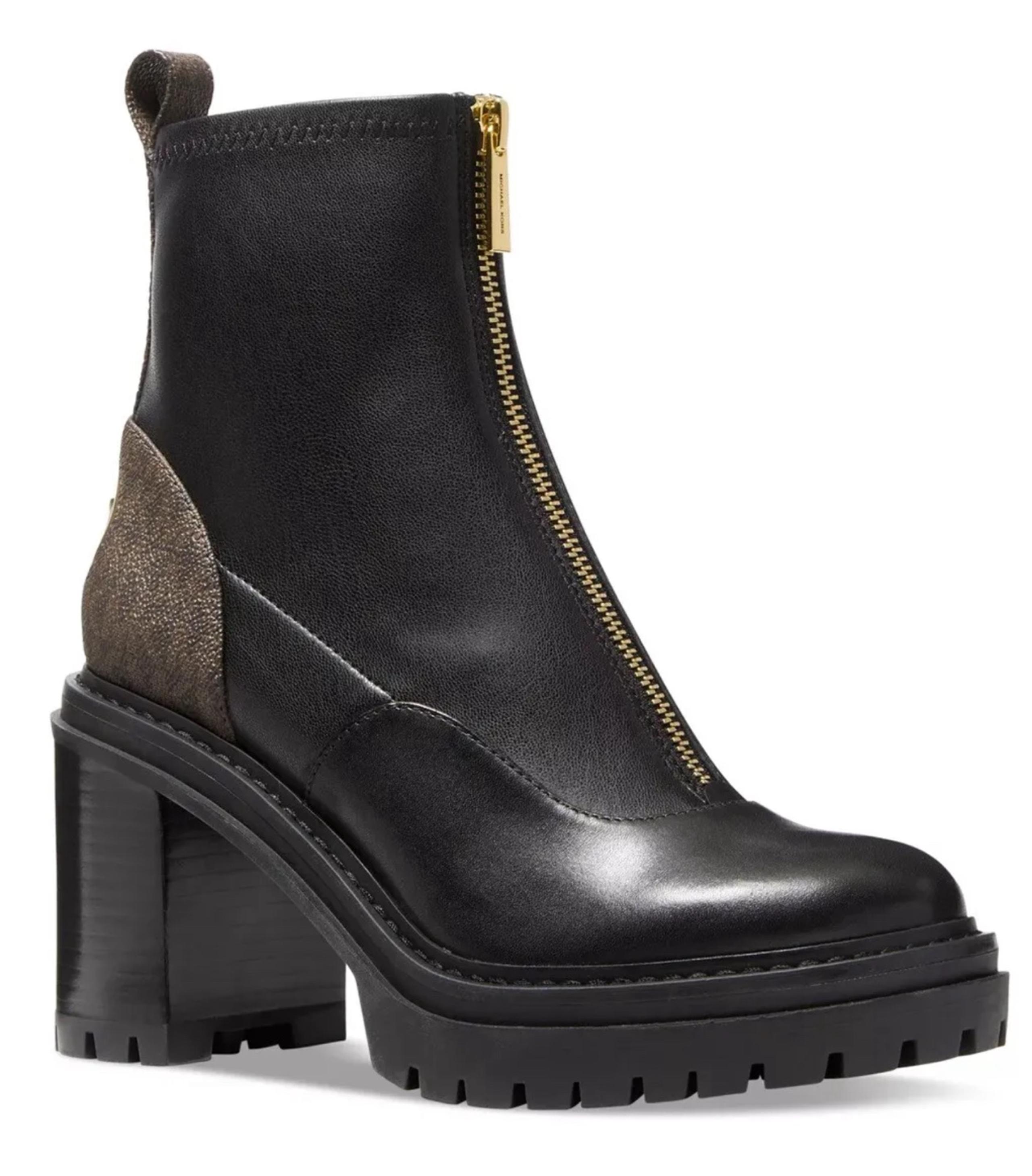 Michael Kors Women’s Cyrus Black Platform Booties Leather Logo Boots Sz 10 NWOB