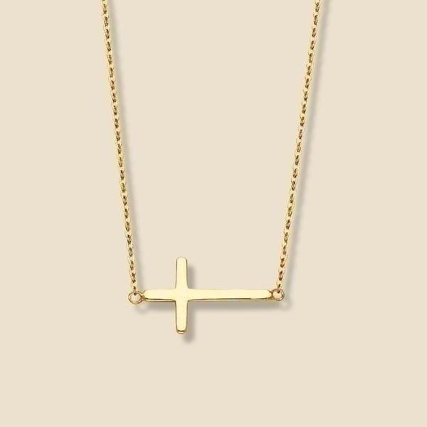 14K Solid Gold Sideways Cross Necklace | A Gift of Devotion and Style |