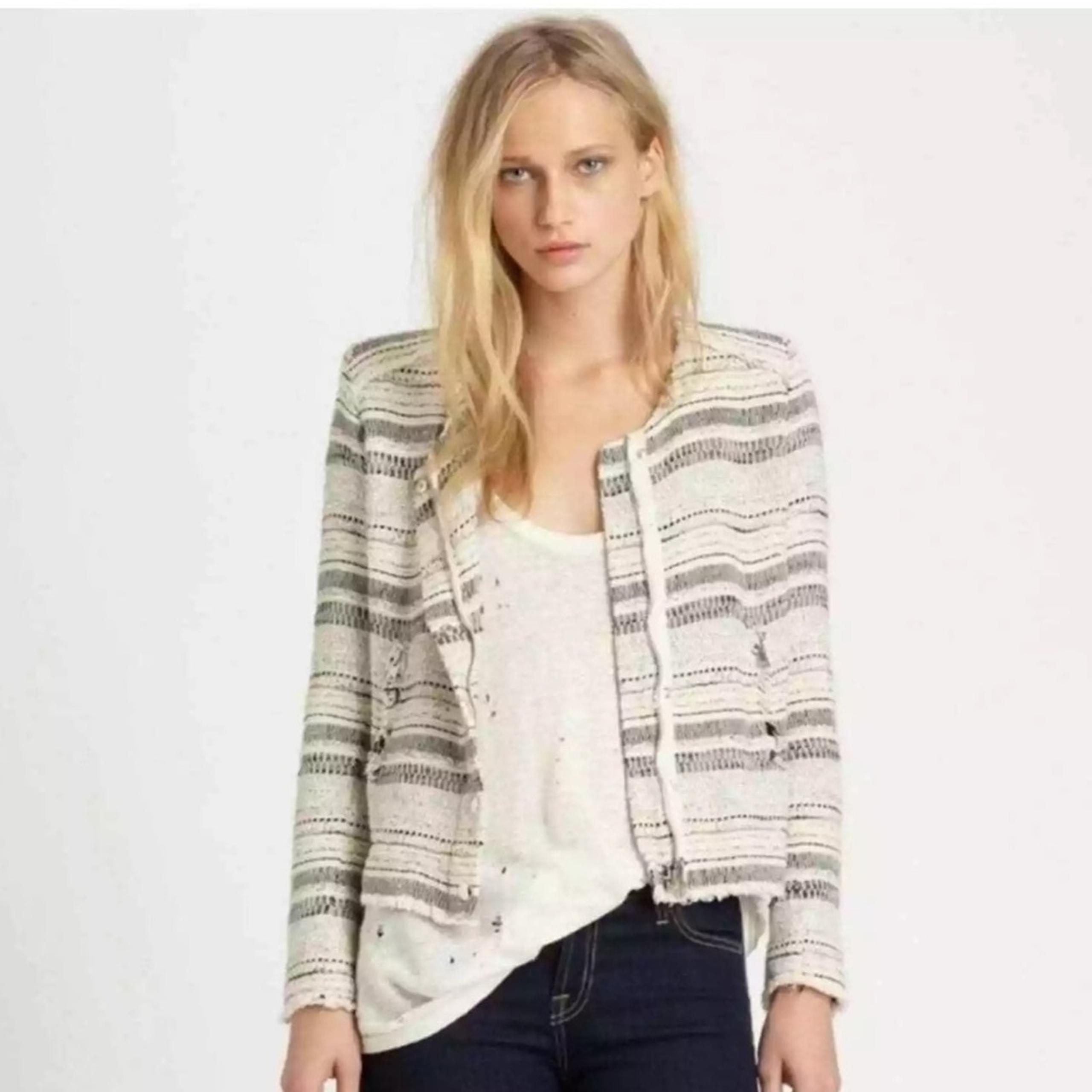IRO LIZZIE TWEED BLAZER JACKET, CREAM & BLACK, WOMENS SIZE 3