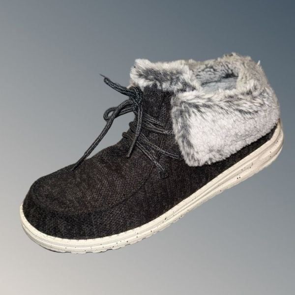 Women’s Hey Dude Wendy Fold Slip-On Black Faux Fur Slip On Shoes Size 7.5