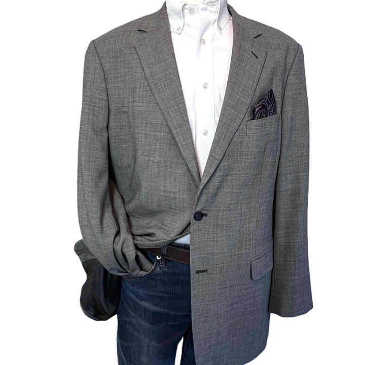 Alan Flusser Black White Size 44L 2 Button Single Vent Lined Sports Coat Blazer
