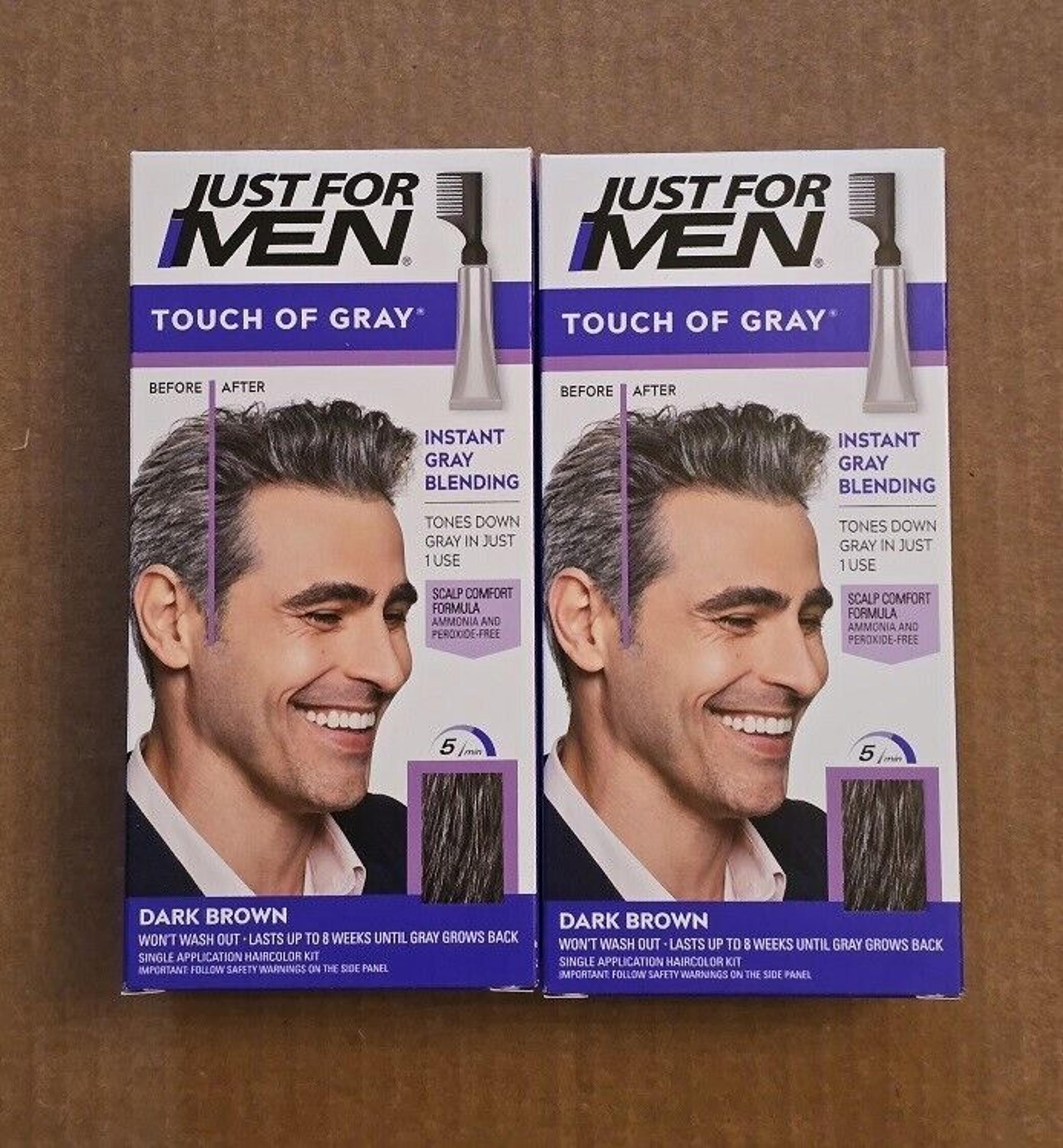 2 JUST FOR MEN Comb in Hair Color T-45 Dark Brown Touch of Gray Coverage