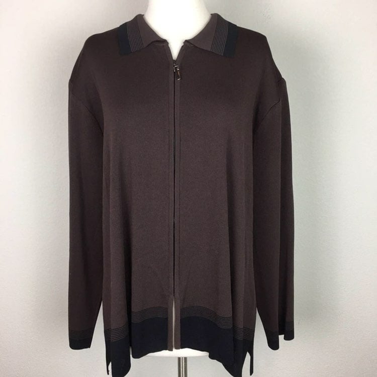 Misook Brown Zip Front Cardigan 3X