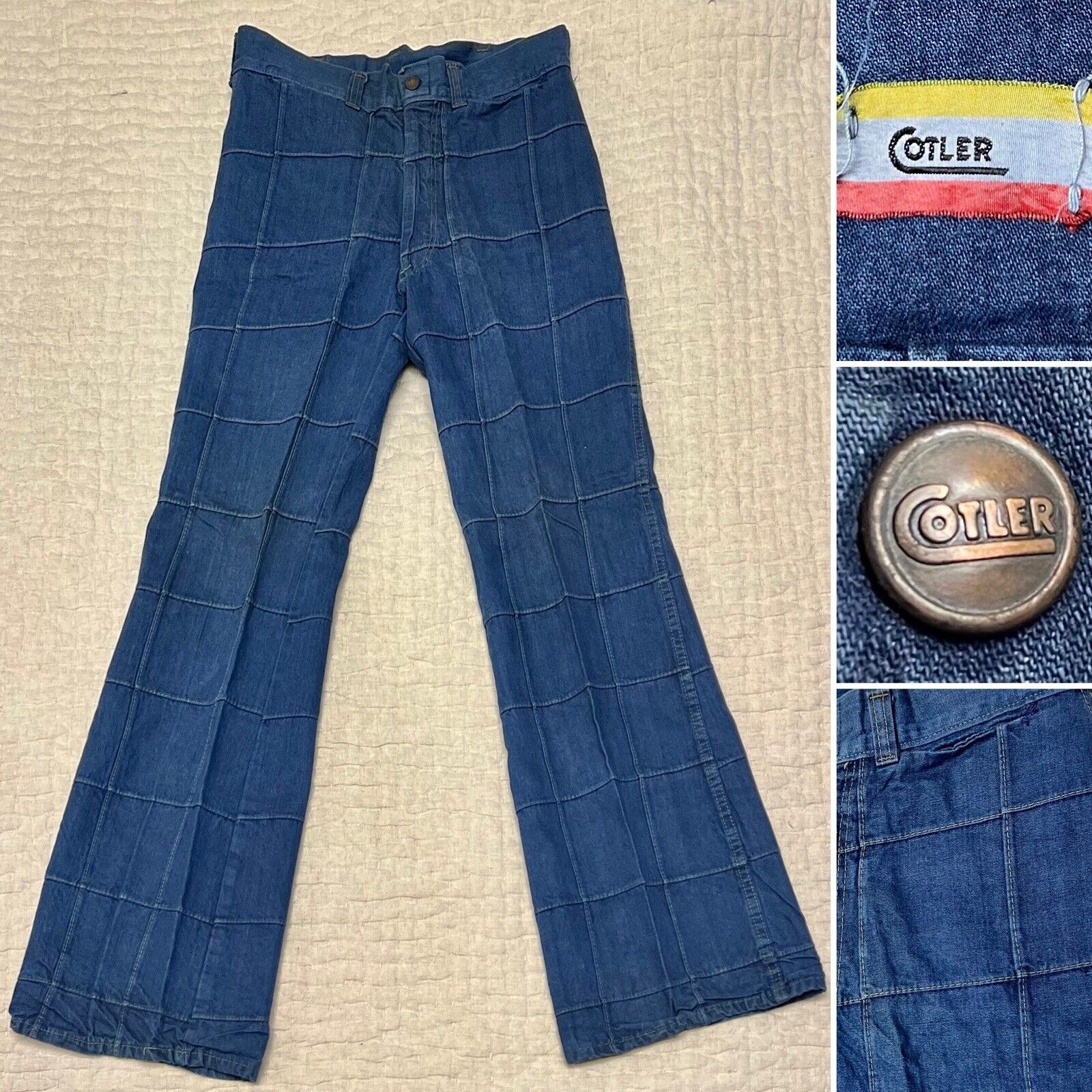 Vintage 70s Cotler Patchwork Flare Leg Jeans 30”x 33” Unisex Rockabilly Hippy