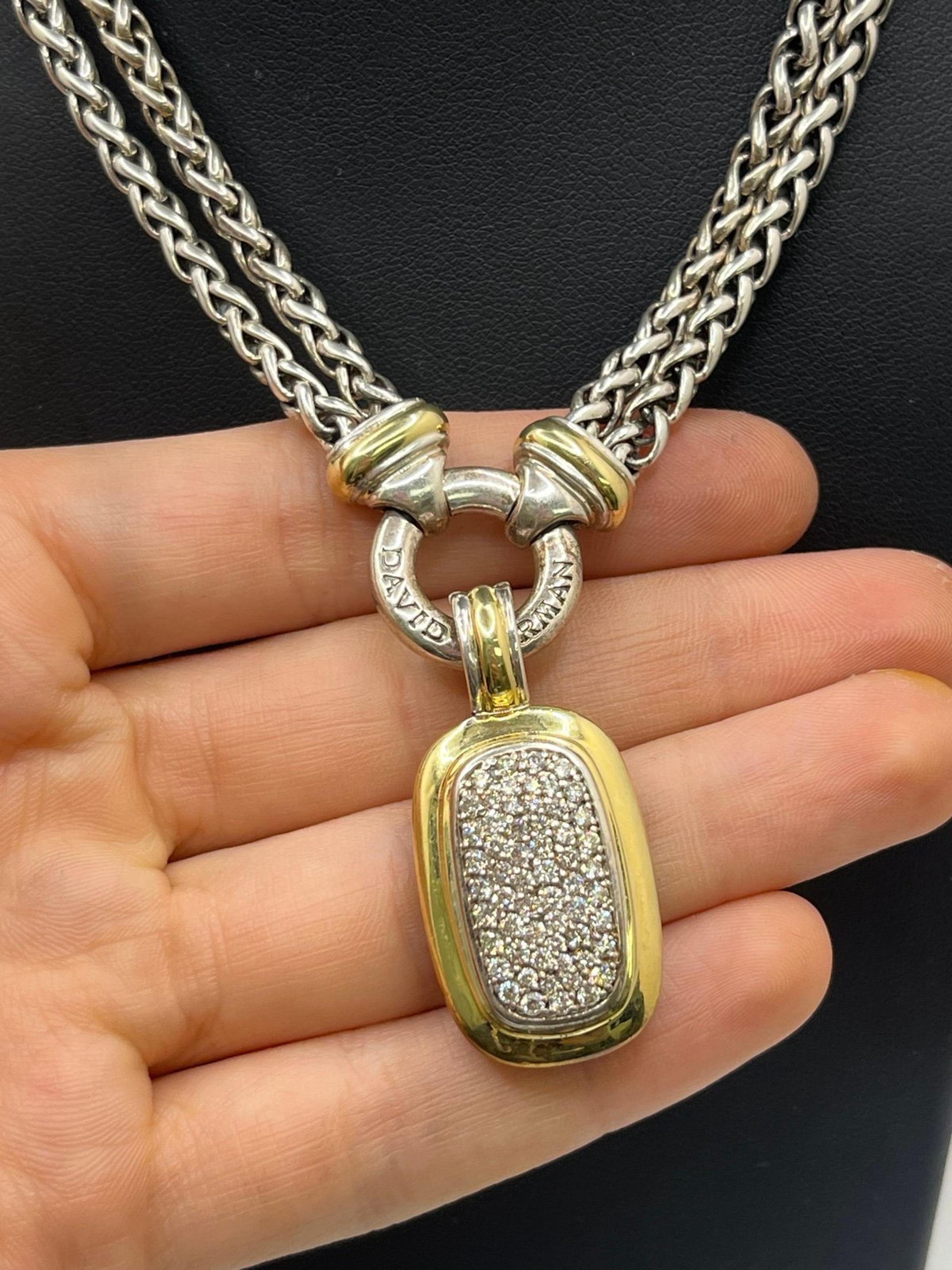 David Yurman 18K Gold & Sterling Silver Diamond Cluster Pendant Chain Necklace
